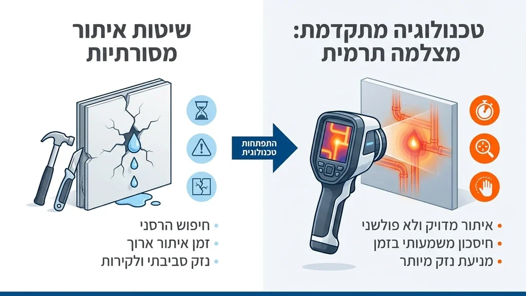 אינסטלטור מקצועי משתמש במצלמה תרמית לאיתור נזילות