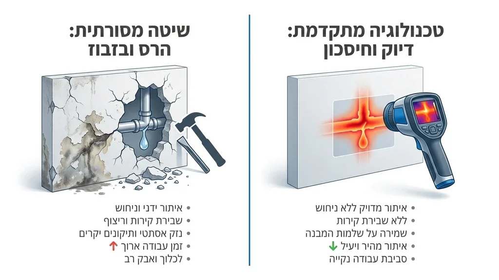 טכנאי מקצועי סורק קיר סלון נקי באמצעות מצלמה תרמית מתקדמת