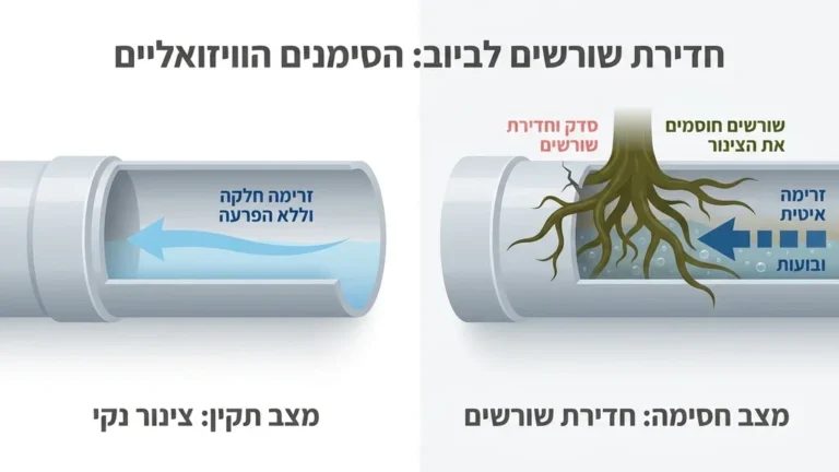 צילום פנים של צינור ביוב החסום על ידי צמחייה סבוכה המונעת מעבר מים