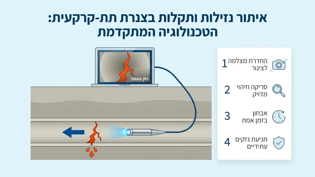 מסך של מצלמת סיב אופטי מתקדמת לאיתור תקלות בצנרת ביוב