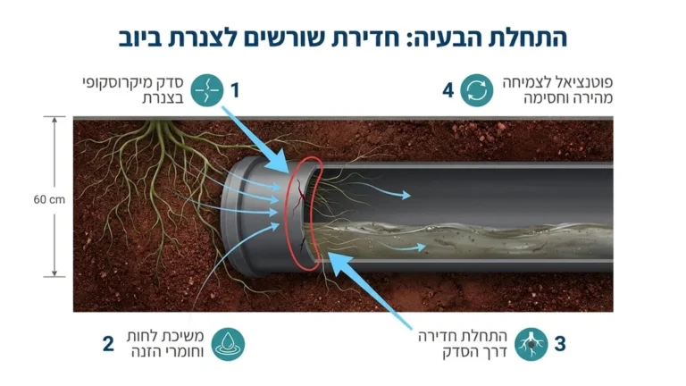 שורשים בביוב חודרים לצנרת תת קרקעית