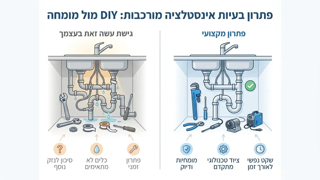 אינסטלטור מקצועי מתקן צנרת מתחת לכיור