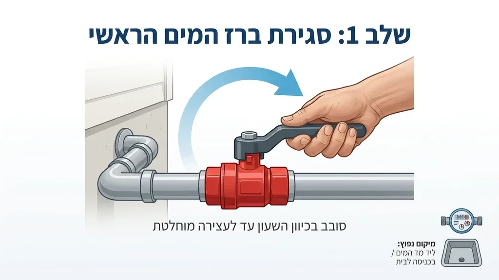אדם סוגר ברז מים ראשי לעצירת זרימת המים